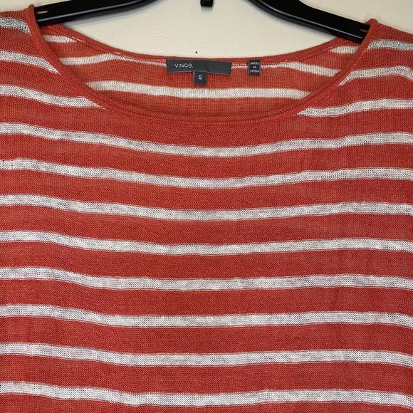 VINCE woman's size small S linen striped orange pullover lightweight sweater - Picture 2 of 9